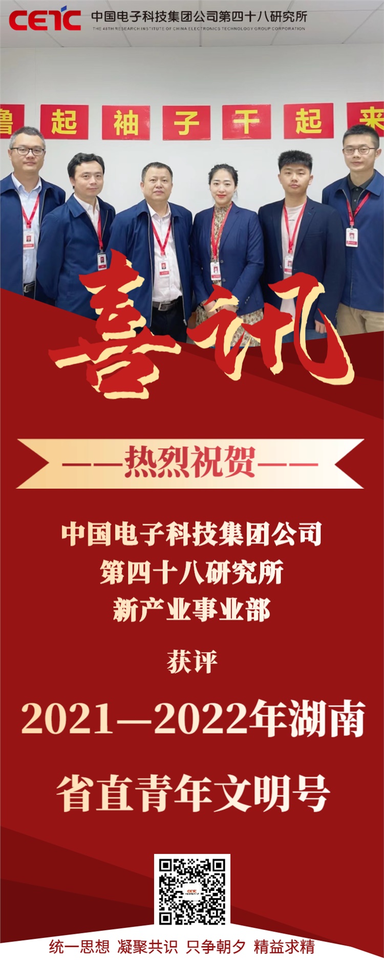 48所新产业事业部获评2021-2022年湖南省直青年文明号